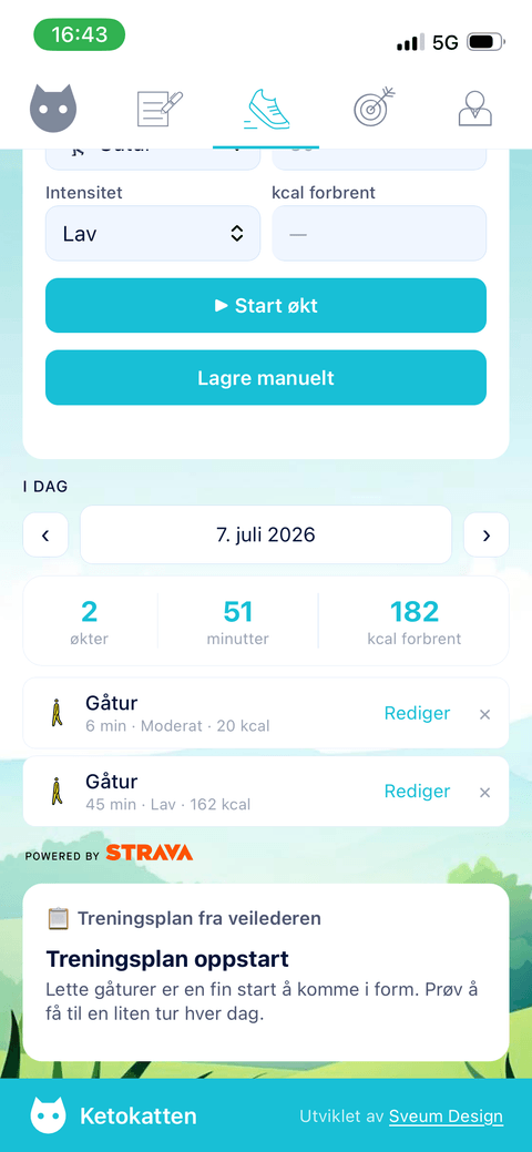 Treningslogg med automatisk synkroniserte Strava-økter
